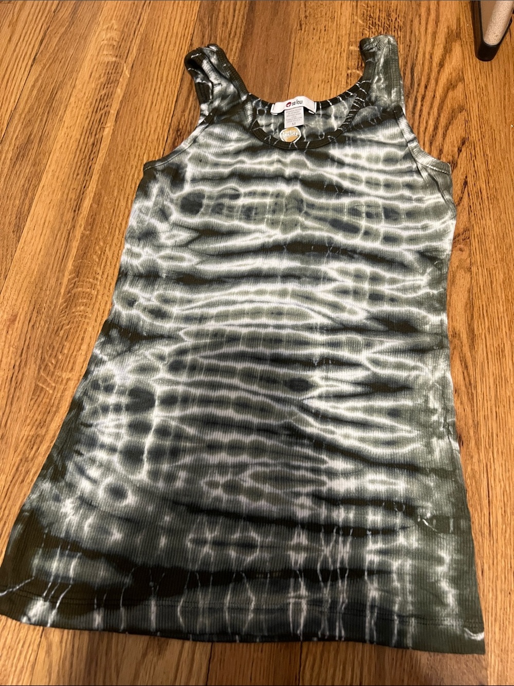 SOLOW Olive Green & White Tie-Dye Ribbed Tank Top